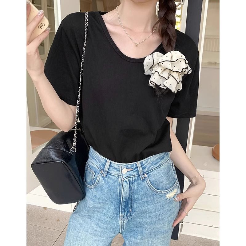 This Summer's Cotton-Linen T-Shirt Features A Soft, Korean-Style Design With A V-Neck And Snowflake-Patterned Cotton Sho_ecoleips.com