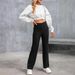 New Women's Straight Leg Pants With Buttons Elastic Waistband Multiple Pockets Comfortable Stretch Polyester Casual Trousers For Daily Wear_ecoleips.com