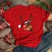 Merry Christmas Tree Santa Claus Simple Retro Fashion Cartoon Print Short Sleeve Women's Top_ecoleips.com