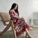AB366 Women's Floral Print Maxi Dress Long-Sleeve Boho Style Tribal-Inspired Available in Pink Purple Green Sizes S to XXL_ecoleips.com