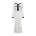 Women's Clothing Autumn And Winter New Style Knitted Dress Mid Length Long Sleeved Denim Stitching Bottom A Line Sweater Dress_ecoleips.com