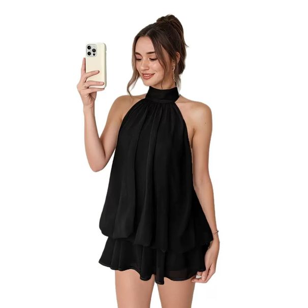 Neck Chiffon Short Skirt Sexy Coffee Break Sanya Vacation Dress Dress Vacation Style Dress_ecoleips.com