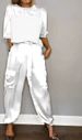 European American Spring And Autumn New Fashion Women's Solid Color Smooth Satin Five-Sleeve Top Two-Piece Set_ecoleips.com