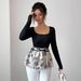 European And American Cross-border 2026 Spring New Style Square-neck Tie Slim-fit Niche Design Floral Hem Versatile Top_ecoleips.com