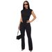 Women's Clothing Women's Black Jumpsuit Sleeveless Round Neck Two Piece Set With Cutouts Tight Fitting Long Pants_ecoleips.com