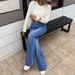 Women's Clothing High Waisted Slightly Flared High-Waisted Mid Blue Flare Jeans For Women – Slimming Vintage Bootcut Denim Pants With Stretch Fit_ecoleips.com