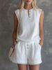 Women's Solid Color V Neck Button Up Short Sleeved Shorts Set Casual Two Piece Spring/Summer Fashion_ecoleips.com