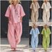 Women's Casual Two-Piece Set – V-Neck Relaxed Tee & High-Waist Wide Leg Pants | Solid Color Loungewear (Pink/Black/Chartreuse/Beige/Khaki/Light Blue)_ecoleips.com