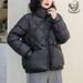 Women's Short Puffer Jacket With Duck Down Filling, Warm Winter Coat With Stand Collar, Slim Fit Quilted Outerwear For Petite Sizes_ecoleips.com
