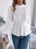 Solid Color Twist Waist Ruffle Edge Long Sleeve Pullover Sweater Women's Clothing_ecoleips.com