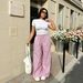 Classic White T-Shirt & Wide Leg Stripe Pants Set, Casual Two-Piece Outfit For Women, Comfortable Daily Wear Loungewear Co-Ords_ecoleips.com