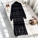 Women's plus Size Knitted Sweater Dress Solid Color Long Sleeve Lace Trimmed Knee-Length Loose Fitting Sweater for Autumn Winter 300+ Lbs_ecoleips.com