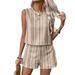 Women's Clothing Summer Casual Striped Sleeveless Fashion Vest Shorts Two Piece Set_ecoleips.com