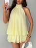 Women's Sexy Solid Color Halter Backless Belted Puff Mini Dress – Casual Resort Gown_ecoleips.com