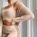 Women's Clothing Sexy V-Neck Fleece Short Top & Long Pants 3-Piece Set - Casual Lounge Wear In White, Pink, Black, Camel, Light Blue (S/M/L/XL)_ecoleips.com