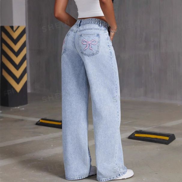 Women's Clothing Embroidered Jeans Sweet And Spicy Style High Waist Straight Pants Loose Trousers_ecoleips.com