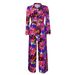 Women's Fashion Print Two-piece Suit Lapel Tie Shirt Wide Leg Pants Suit_ecoleips.com
