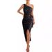 Glitter Sleeveless One Shoulder Wrap Dress With High Slit – Sparkling Cocktail & Wedding Party Dress(Gold, Black, Blue, Red, Silver, Rose Gold)_ecoleips.com