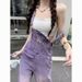 Washed Purple Denim Overalls For Women, Summer Vintage Straight-leg Loose Slimming Wide-leg Jumpsuit_ecoleips.com