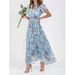 2026 New European And American Style Beach Maxi Dress, Chiffon Floral Print, Short Sleeve, Ruffle V-Neck, Fashionable_ecoleips.com