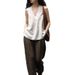 100% Linen High-End Feel Designer V-Neck Halter Neck Tank Top For Women Summer Vacation Camisole Blouse T-Shirt_ecoleips.com