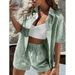 Women's Clothing Elegant Women's Two Piece Casual Striped Shirt Spring/Summer Short Sleeved Purple And Pink Style_ecoleips.com
