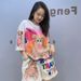 Women's Clothing Beaded Cartoon Bear Shorts Casual Suit Women's Summer Loose Printed Short Sleeved T Shirt Two Piece Suit_ecoleips.com
