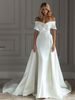 French One Shoulder Satin Fishtail Detachable Tail Two Piece Wedding Dress Satin Fishtail Satin Slim Model_ecoleips.com