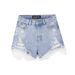 Women's Clothing Flower Hand Painted Ripped Denim Shorts Embroidered Ink High Waist Slim Hot Girl Hot Pants Casual Trend_ecoleips.com