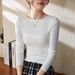 2025 #Selection Of Premium Products # One Word Small Round Neck Slim Fit And Slimming T-Shirt For Women With Long Sleeves,_ecoleips.com