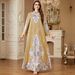 Muslim Dress Women "Elegant Middle Eastern Muslim Abaya Dress With Dubai-Inspired Floral Print – Modest Long Sleeve Robe For Women"_ecoleips.com