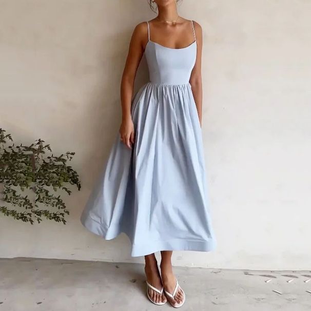 Summer Women's Elegant Strapless Dress With Pure Color, High Waist And Wide Skirt_ecoleips.com