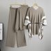 Women's Clothing Fashion Knitted Shawl Cardigan Turtleneck Sweater Wide Leg Pants Three Piece Set_ecoleips.com