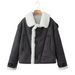 ZYURA Women's Faux Shearling Jacket Winter Coat With Polo Collar - Short Stylish Outerwear In Grey, Brown, Khaki, Black_ecoleips.com