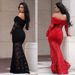 Elegant Off-Shoulder Lace Bodycon Dress For Women - Sexy Long Sleeve High Waist Formal Evening Dress, Plus Size Available (Black/Red)_ecoleips.com