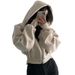 Women's Slim Fit Fleece Hooded Zip-Up Sweatshirt - Stylish Short-Length Pullover For Spring & Autumn - Solid Colors_ecoleips.com