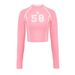 AC809 Cross-border American-style Casual Sexy Color-block Letter Print Long-sleeve T-shirt, Slim-fit, Cropped Top For_ecoleips.com