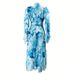 Muslim Dress Women Elegant Tie-Dye Muslim Dress With Back Zipper – Modest Loose Fit Dress With Side Cuffs & Collar Detail_ecoleips.com