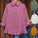 Women's Pleated Textured Shirt Ruffled Hem Button Cuffs Three Quarter Sleeves Large Stock Available Export Style_ecoleips.com