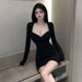 Women Long Sleeve Square Neck Wrap Hip Dress Sexy Low Cut Bodycon Tight Party Club Night Short Dress Going Out Outfits Dress_ecoleips.com