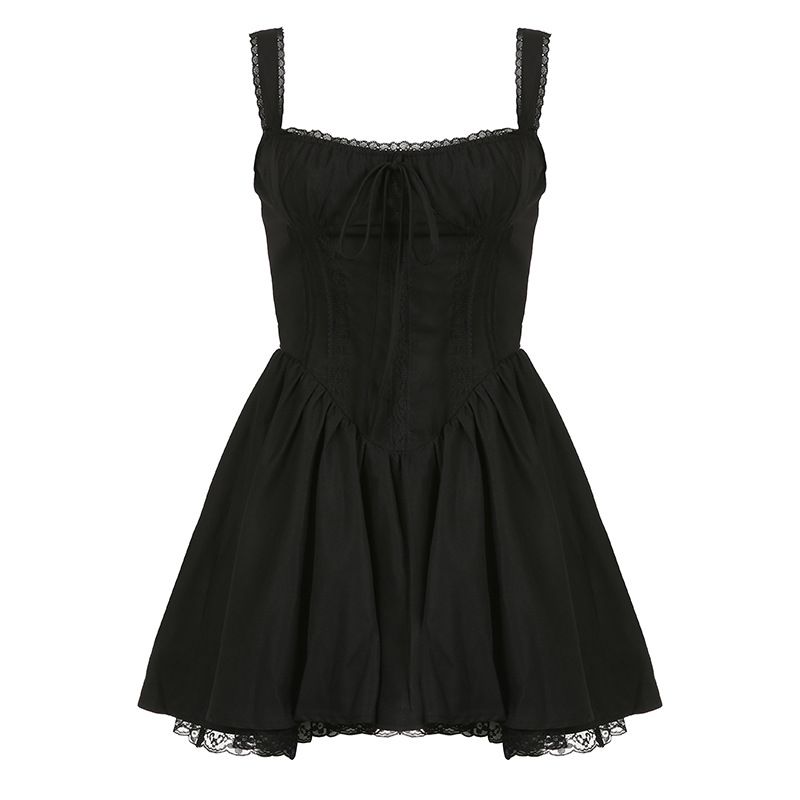 Women's Sexy Ballet Princess Halter Lace Panel Ruched Puff Mini Dress – Elegant Party Gown_ecoleips.com