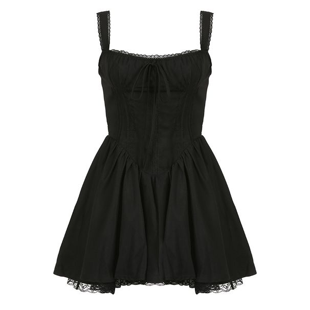 Women's Sexy Ballet Princess Halter Lace Panel Ruched Puff Mini Dress – Elegant Party Gown_ecoleips.com