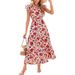 European And American Foreign Trade Cross Border Women's Clothing Hot Sale V Neck Pleated Flying Sleeves Printed Mid Length Dress_ecoleips.com
