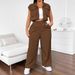 Women's Clothing Sleeveless Loose Shirt Multi Pocket Casual Pants Two Piece Set Large Stock_ecoleips.com