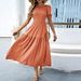 DiYun European And American Casual Resort Style Ruffle Sleeve Waist-Cinching Women's Long Dress 2025_ecoleips.com
