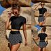 Women's Clothing Split Seaside Round Neck Swimsuit Two Piece Set Conservative Solid Color Print Suit_ecoleips.com