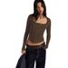's New European American Style Commuter Women's T-shirt, Fashionable And Unique Square-neck Ribbed Knit_ecoleips.com