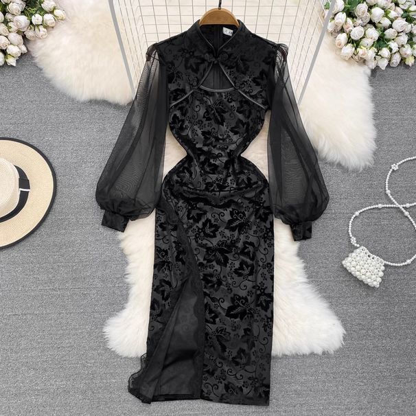 Cross-border High-end Dark-toned Vintage-style Modified Cheongsam For Young Women, With A Stand-up Collar,_ecoleips.com