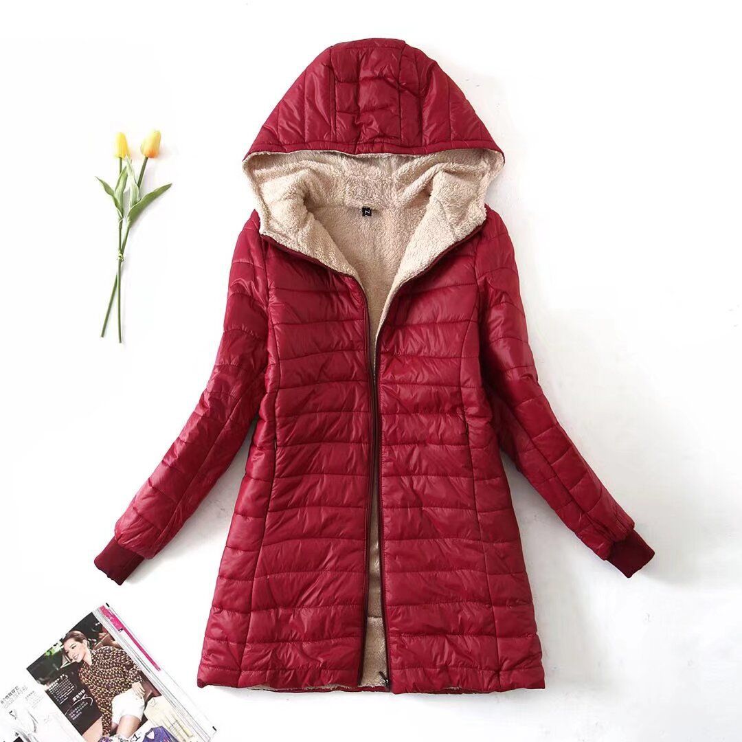 Women’s Longline Fleece-Lined Hooded Coat – Slim Fit Striped Winter Jacket With Cotton Padding For Casual & Office Wear_ecoleips.com