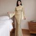 Voya Voya New European American Autumn Elegant Off-Shoulder Sequin Evening Dress For Annual Party And Banquet_ecoleips.com